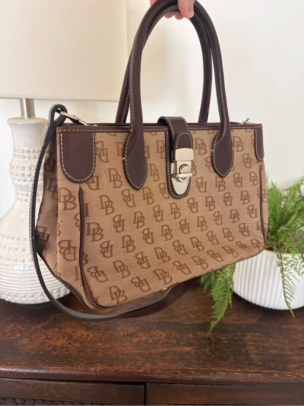Dooney & Bourke Vintage Dark Brown Monogram Satchel Handbag